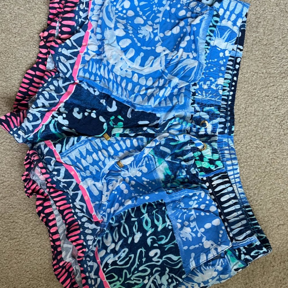Lilly Pulitzer Blue Soft Comfy Drawstring Shorts- With Pockets
